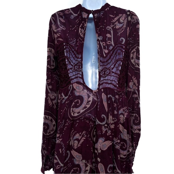 Free People Sweet Thing Paisley Print Tunic Top Swing Dress Lace Small - Picture 7 of 9